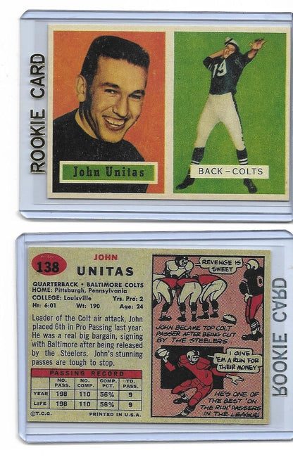 1957 Topps #138 JOHNNY UNITAS  Baltimore Colts Rookie Reprint Card