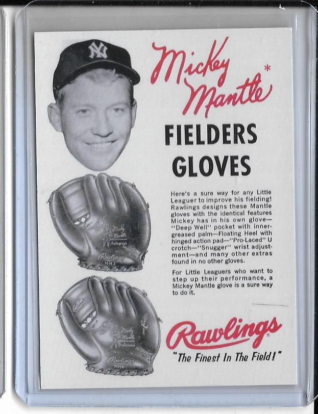 Mickey Mantle - Rawlings Gloves Promo Ad ACEO Vintage style RP Card