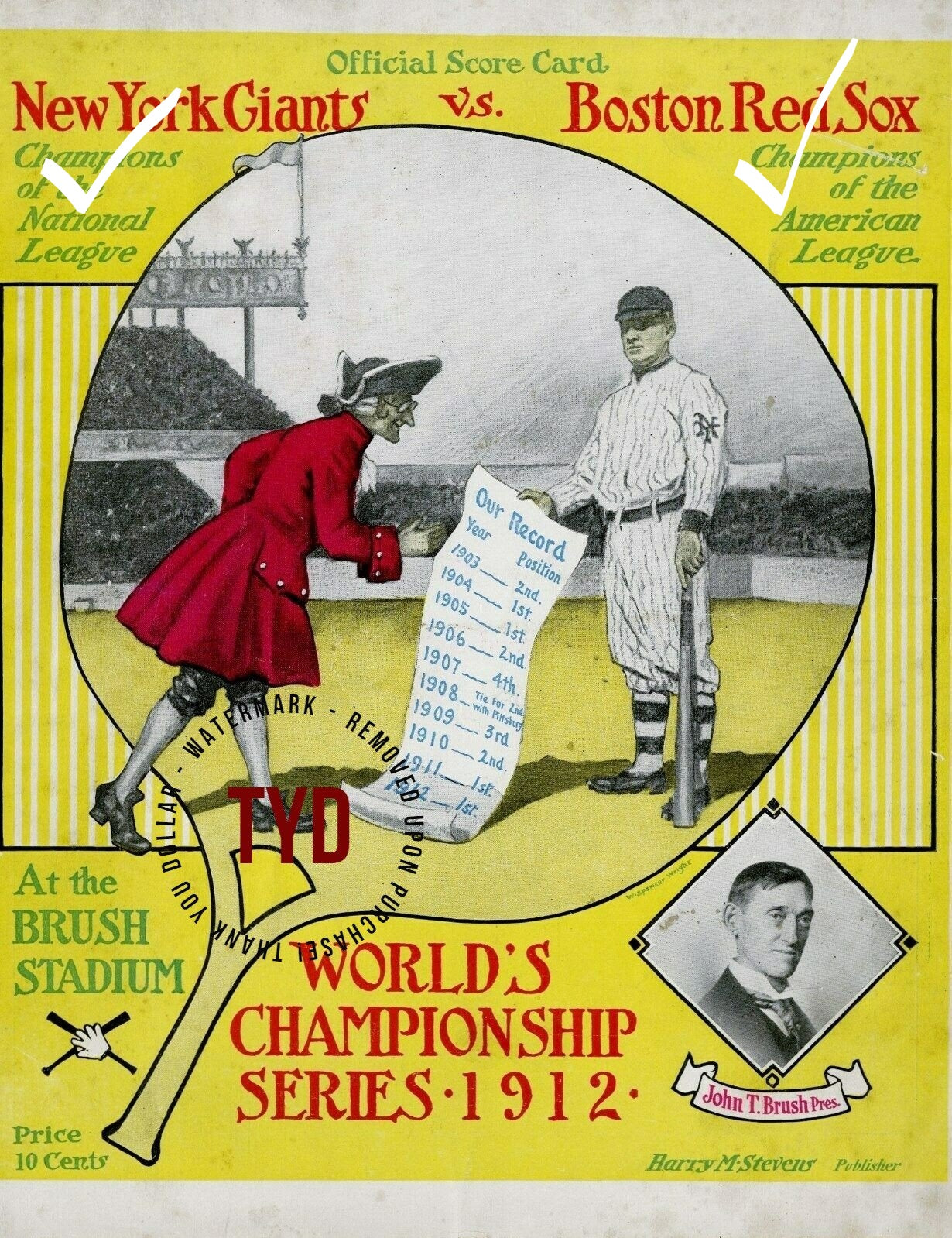 1912  8 x 10 WORLD SERIES PROGRAM GLOSSY COVER COPY RED SOX VS THE GIANTS