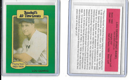 1987 Baseball All Time Greats Baseball Card - LOU GEHRIG