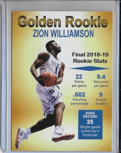 Zion Williamson Duke / New Orleans Pelicans ACEO Golden Rookie Card **